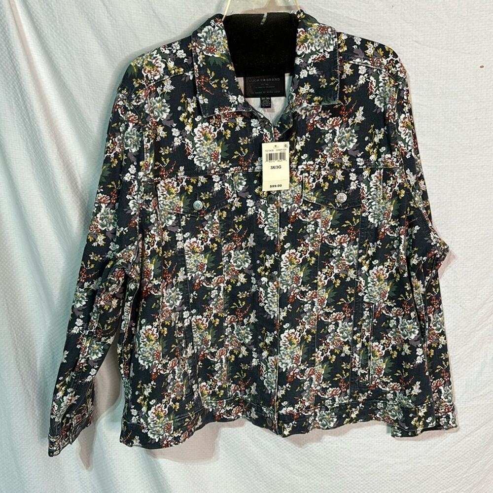 Lucky brands jeans 3x blackish grey floral jean jacket Cotton spandex nwt